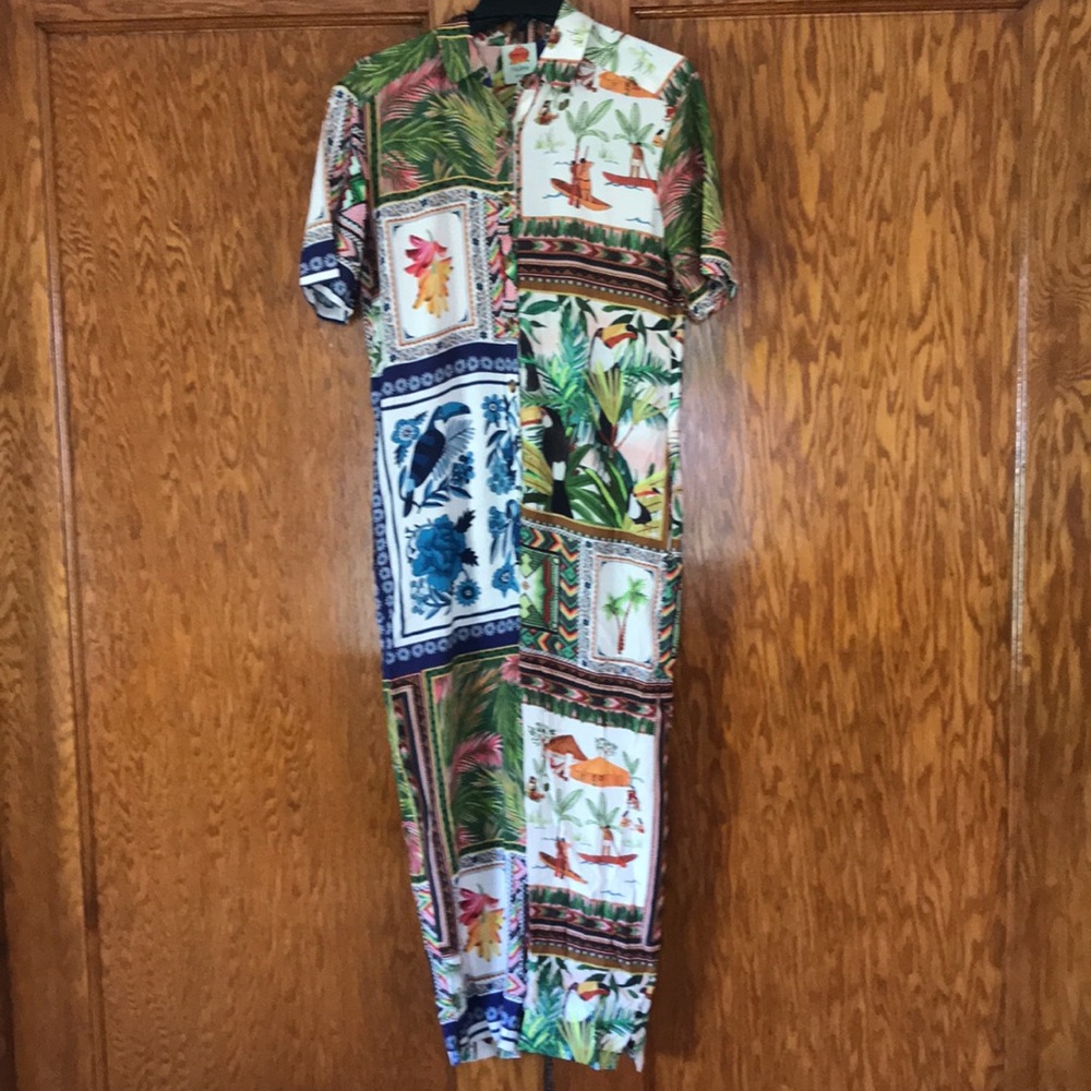 Farm Rio Mixed Scarf Print Jumpsuit size XS more like a S/M NWT